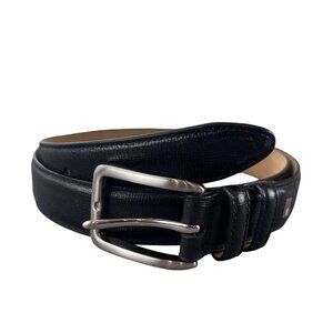 Tommy Hilfiger Mens Belt Black Leather Silver Buckle Dress Classic Formal Preppy